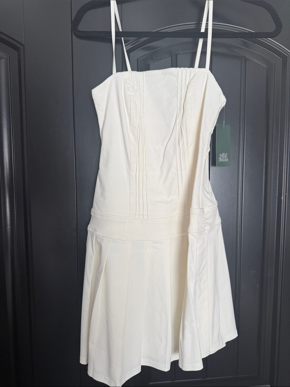 wild fable Cream Pleated Mini Dress with Spaghetti Straps